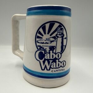 Cabo Wabo Cantina Beer Stein Mug Blue White Lighthouse Ceramic Cat-Mex Mexico